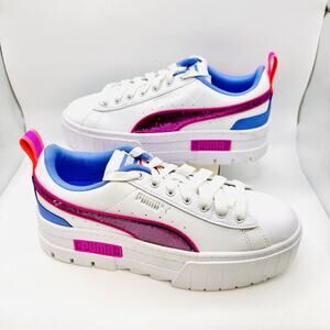PUMA Mayze Glitzy Platform Lace Up Youth Girls Purple, White Sneakers | Size 5.5